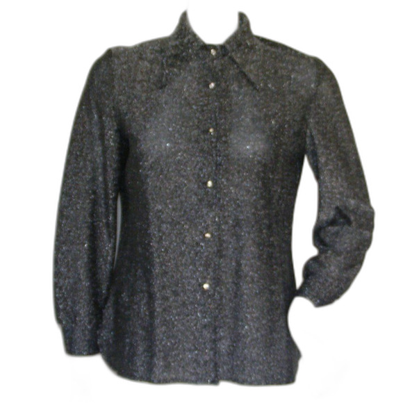 Vintage Top/Shirt-Jacket Set, S, 2pc, Silvery Sparkle, Rhinestone Buttons - Picture 3 of 12